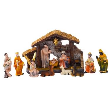 Imagem de IEUDNS Conjunto de presépio de Natal, estátua de Natal pintada à mão, presente de inauguração de casa, estatueta de resina, decoração para lareira, casa