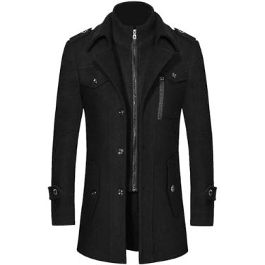 Imagem de Casaco Masculino Single Breasted Zip Up Trench Coats Jaqueta Longa Lapela Entalhada Casaco De Negócios Sobretudos, Black, 3XL