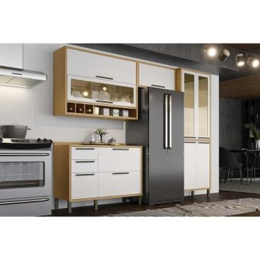 Imagem de Kit Cozinha Modulada 4 Peças Syrah (2Aéreos+1Balcão+1Paneleiro) C4P232 Amendoa/Branco - Ronipa