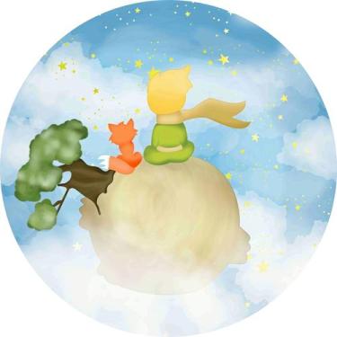 Imagem de Painel de Tecido Sublimado Redondo Pequeno Príncipe Raposa e Flor Aqua