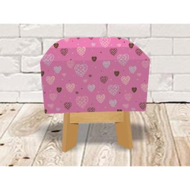 Imagem de Banquinho Estofado Puff De madeira Tecido Corações Rabiscados - Fabrik