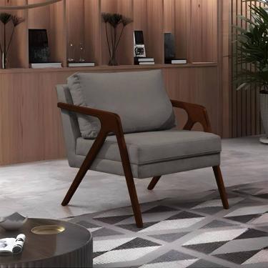 Imagem de Poltrona Mona Monique Luxo Base Madeira Maciça Castanho Veludo Grafite