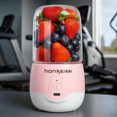 Imagem de Liquidificador Portátil Hanke, Mixer Sem Fio USB Recarregável, Mini Processador para Smoothie e Sucos, Rosa, 30cm