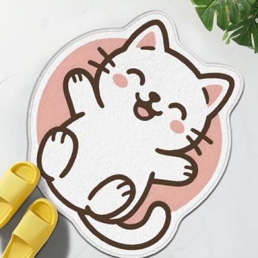 Imagem de TRYYN Tapete de banho de gato sorridente, tapete de desenho fofo de gatinho com desenho antiderrapante, tapetes macios e absorventes, capachos decorativos para amantes de animais, banheiro, quarto