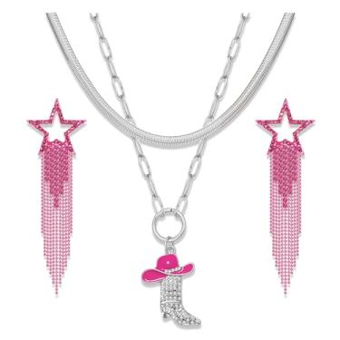Imagem de JERTOCLE Joias ocidentais para mulheres strass, colar de botas de cowgirl, conjunto de brincos com franja de estrela, clipe de papel, colar de corrente, colar de corrente de concerto country