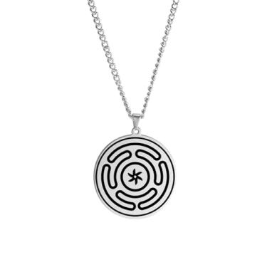 Imagem de EUEAVAN Colar de Hecate para homens, pingente de roda de Hecate, roda de deusa tripla, amuleto pagão, joias wiccanas, presentes femininos, Medium, Aço inoxidável, Sem Pedra Preciosa