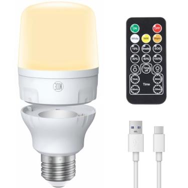 Imagem de Lâmpada LED Recarregável com Controle Remoto, Timer, E26 Lâmpadas LED de 3 cores reguláveis, 9W Lâmpada Magnética Removível a Bateria sem fio Para Luminárias, falta de energia, 450LM