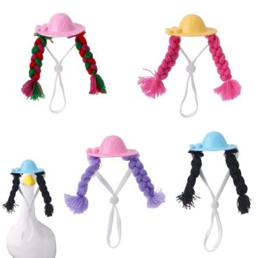 Imagem de 4 Peças de Mini Chapéus Ganso Mesa com Tranças Duplas, Acessórios Roupa Malha para Estátua Magnética Ganso de 17,8cm Porta-Chaves e Decoração
