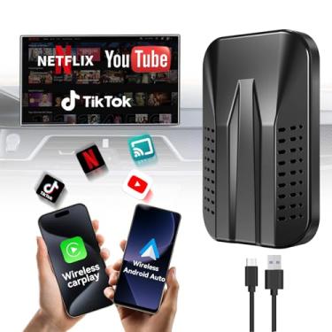 Imagem de Adaptador automotivo 4 em 1 sem fio CarPlay e Android, compatível com N-etflix/YouTube/TIK Tok/link de espelho de tela/cartão TF, Carplay Ai Box, Plug & Play, adequado para carros equipados com