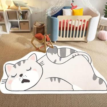 Imagem de Lacomfy Tapete infantil para brincar – Tapete fofo para quarto de gato, lavável, formato animal, para quarto de crianças, meninos e meninas, tapete de berçário de desenho animado fofo antiderrapante