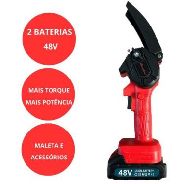 Imagem de Mini Serra Motosserra Elétrica Portátil Recarregável Vermelha Bateria 