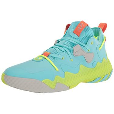 Imagem de adidas Tênis de basquete unissex adulto Harden Vol. 6, Pulse Aqua/Team Semi Sol Laranja/Amarelo Solar, 8 Women/10.5 Men