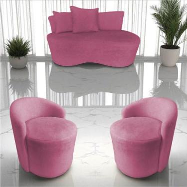 Imagem de Kit Namoradeira + 2 Poltronas Yara Orgânica Veludo Rosa - Mansão Decor