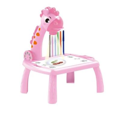 Imagem de Mesa Lousa Projetora Mágica Colorir Infantil Rosa Educativa com Luz Projetora, Canetinhas e Moldes Interativos para Crianças, 27cm(A )x14cm(L)x18cm(C)