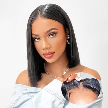 Imagem de Peruca AISI Wear and Go com fecho sem cola, cabelo humano, curto, Bob