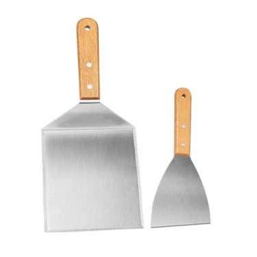 Imagem de SiaBiced Conjunto de acessórios para grelha, espátula para panquecas, cabo de madeira, presentes para churrasco, espátula para grelhar, para bife, catering, 2 Partes