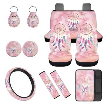 Imagem de Horeset Capas de assento de carro fofas Dreamcatcher conjunto completo de 12 capas de volante capa de console central carros porta-copos capa de cinto de segurança de carro ajuste universal automotivo