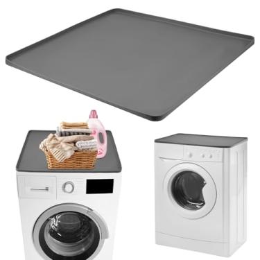 Imagem de Protetor de piso de geladeira de 61 x 61 x 2 cm, almofada embaixo da máquina de lavar, tapete de silicone para mini geladeira com bordas elevadas, protetores de lavanderia para lavadora e secadora