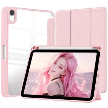 Imagem de Capa para iPad Mini 7 (A17 Pro) 2024 / iPad Mini 6 2021 Capinha Protetora Fina Capa Traseira Transparente Proteção com Suporte para Lápis Anti-Impacto Auto Sleep Tampa Magnética - Rosa