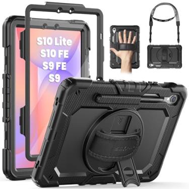 Imagem de SEYMAC Capa para Samsung Galaxy Tab S10 Lite / S10 FE/ S9 FE/ S9 5G (10,9 polegadas/11 pol.), capa protetora resistente à prova de choque com protetor de tela, suporte giratório, alça de mão e suporte