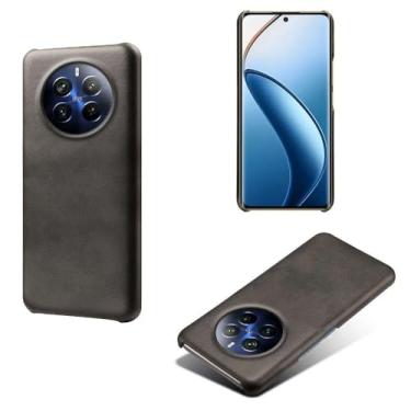 Imagem de Capa para OPPO Realme 12 Pro,Proteção contra quedas,Casca de volta de cor sólida simples,Design de couro de imitação de plástico-Black