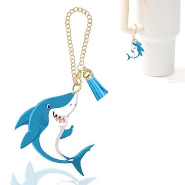 Imagem de Ldntly Acessórios de copo Shark Stanley, pingentes Stanley para alça de garrafa de água, chaveiro, chaveiro de tubarão, presentes para mulheres, mãe, irmã, amiga, aniversário, mochila para decoração