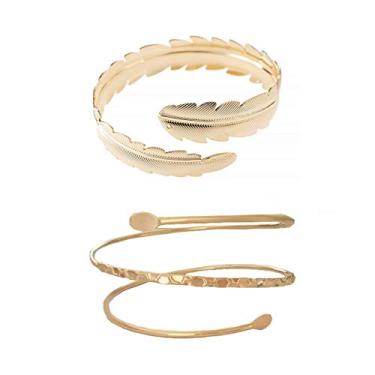 Imagem de COLORFUL BLING Bracelete feminino dourado punk espiral para braço aberto braçadeira ajustável martelada, Metal, Liga metálica.