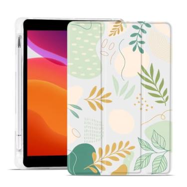 Imagem de MAYCARI Capa Aesthetics Leaves para iPad de 10,2 polegadas 2021/2020/2019 com suporte para lápis, padrão original para iPad 9ª/8ª/7ª geração, capa protetora traseira de TPU macio, capa fina hibernar
