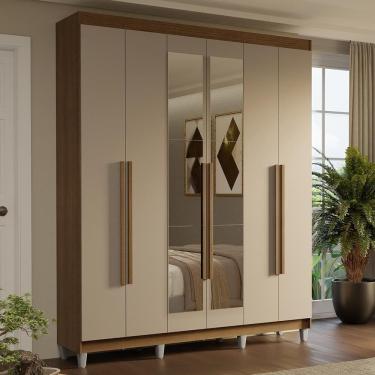 Imagem de Guarda-roupa Casal Com Pés 6 Portas Batentes Com Espelho Rustic-crema-rustic Saturno Madesa