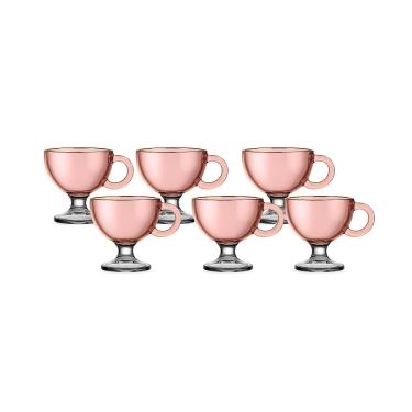 Imagem de Jogo 6 Xícaras 200ml Chá Rosa Borda Dourada Muse Hauskraft