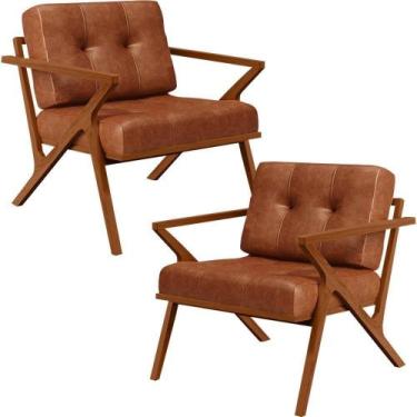 Imagem de Kit 02 Poltronas Com Cintas De Corano Laís material sintético Camel - 
