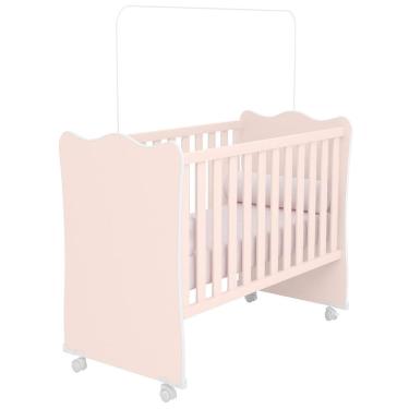 Imagem de Berço Simples Com Rodízios Doce Sonho Rosa - Qmovi