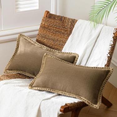 Imagem de Capa de travesseiro Phantoscope Farmhouse Decor Linen Coffee 30x50cm