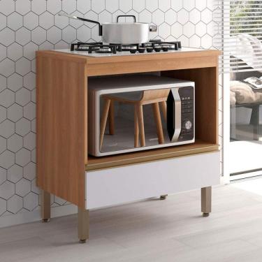 Imagem de Balcão de Cozinha para Cooktop Macadâmia 1 Gaveta Freijó/Branco - Telasul