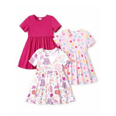 Imagem de Vestido PATPAT Toddler Girl com estampa floral, pacote com 3, 5-6 anos