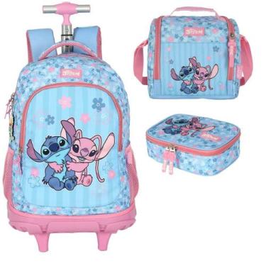 Imagem de Mochila Infantil Rodinhas Stitch com Lancheira e Estojo MC50102SC Rosa