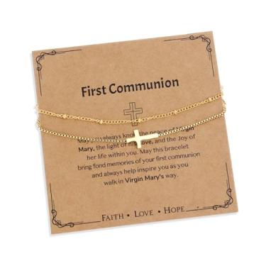 Imagem de Agriajun Gargantilha feminina com cruz dourada para presente cristão, colares de ouro delicados, acessórios de fé religiosa, joias modernas, Aço inoxidável, Sem Pedra Preciosa