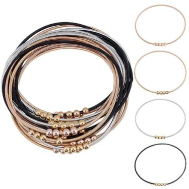 Imagem de SOFPLATE 16 peças, pulseira de corda de violão, 4 cores, pulseira de bobina de aço inoxidável, prata, ouro, preto, contas, multifios, pulseiras elásticas empilháveis para mulheres, presente de