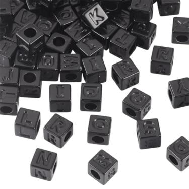Imagem de Magibeads 150 peças de contas de acrílico com orifício grande, 12 mm, cubo do alfabeto, preto, opaco, contas de letra maiúscula, para colar, pulseira, brinco, chaveiros, artesanato, acessórios para