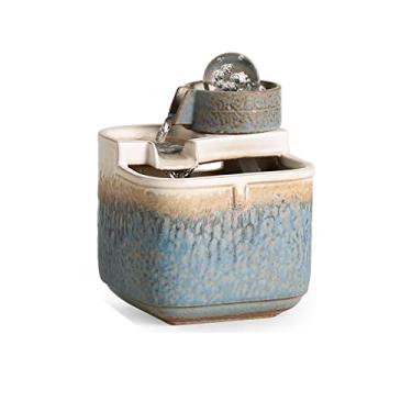 Imagem de XFNVXC Fonte de mesa Fonte de mesa para decoração de mesa interior pequena fonte de mesa de cerâmica quarto sala de estar umidificador fonte de água