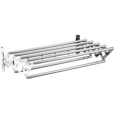 Imagem de AKALNNB Suporte de parede Hes Airer, escorredor retrátil sanfonado de aço inoxidável para lavanderia, banheiro, varanda, deck ou área de piscina, haste de 78 cm fácil de instalar, espaço S