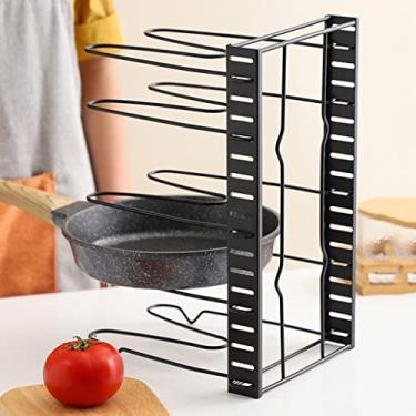 Imagem de Organizador de panelas e frigideiras ajustável para armário, suportes para tachos prateleira organizador de panelas durável design profundo em forma de U, para balcão de cozinha e armário (tamanho