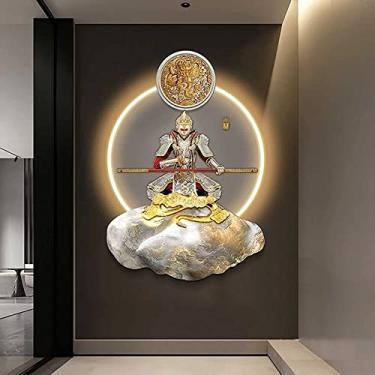 Imagem de Decoração de parede de metal com luzes LED, decoração de escultura de arte de parede moderna grande para sala de estar, escritório, quarto, decoração de parede, ornamentos para pendurar na parede, B