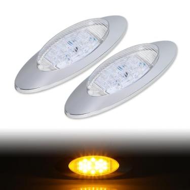 Imagem de TMH 2 peças de lente transparente de 16,5 polegadas âmbar LED com caixa cromada marcador para-lama painel de luzes 16 LED para trailer, caminhonete, caminhão, ônibus, CC 12 V, lâmpada selada de folga