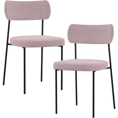 Imagem de Kit 02 Cadeiras Estofadas Para Sala De Jantar Melina L02 Suede Rosê - Lyam Decor