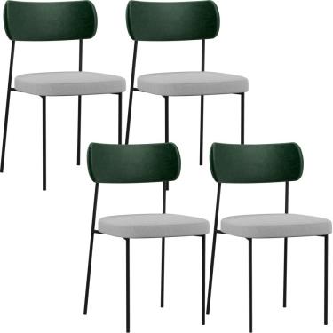 Imagem de Kit 04 Cadeiras Para Sala De Jantar Melina L02 Facto Verde Musgo Linho Cinza - Lyam Decor