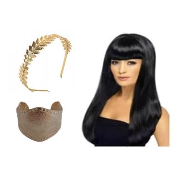 Imagem de Fantasia Grega Romana Egípcia C/ Tiara Peruca E Bracelete