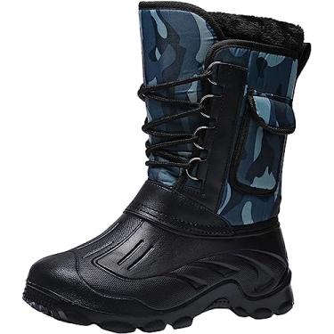 Imagem de Botas masculinas de cano médio para trabalho de inverno, botas de neve forradas com pele, bico redondo, botas de inverno para caminhadas, Azul, 41 BR