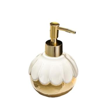 Imagem de Dispensador de sabão Dispensador de sabonete bancada para decoração banheiro hotel 350ml, luz, luxo, criativo, cerâmica, dispensador garrafa(Branco)