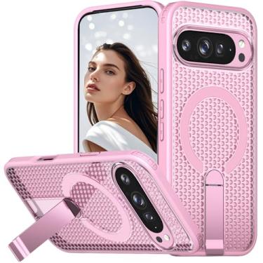 Imagem de CCSmall Capa para Google Pixel 10 Pro com dissipação de calor com suporte, [compatível com MagSafe] Capa fina refrescante de verão para Pixel 10/10 Pro e 9/9 Pro FX rosa